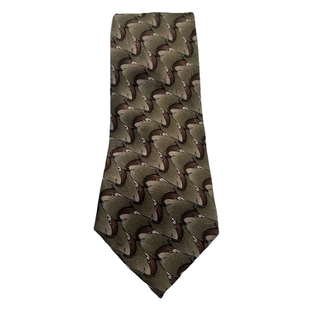 The Nature Conservancy Preservation‎ Sail Fish Men’s Tie Brown Print 3.75” Silk